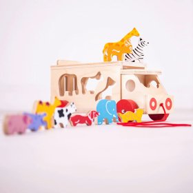 Bigjigs Toys Voiture en bois avec animaux, Bigjigs Toys