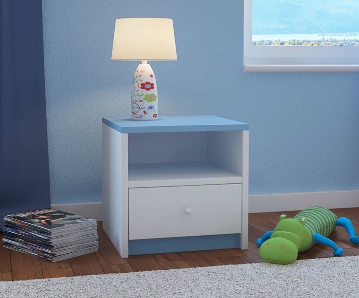 Table de chevet enfant Ourbaby - bleu-blanc 