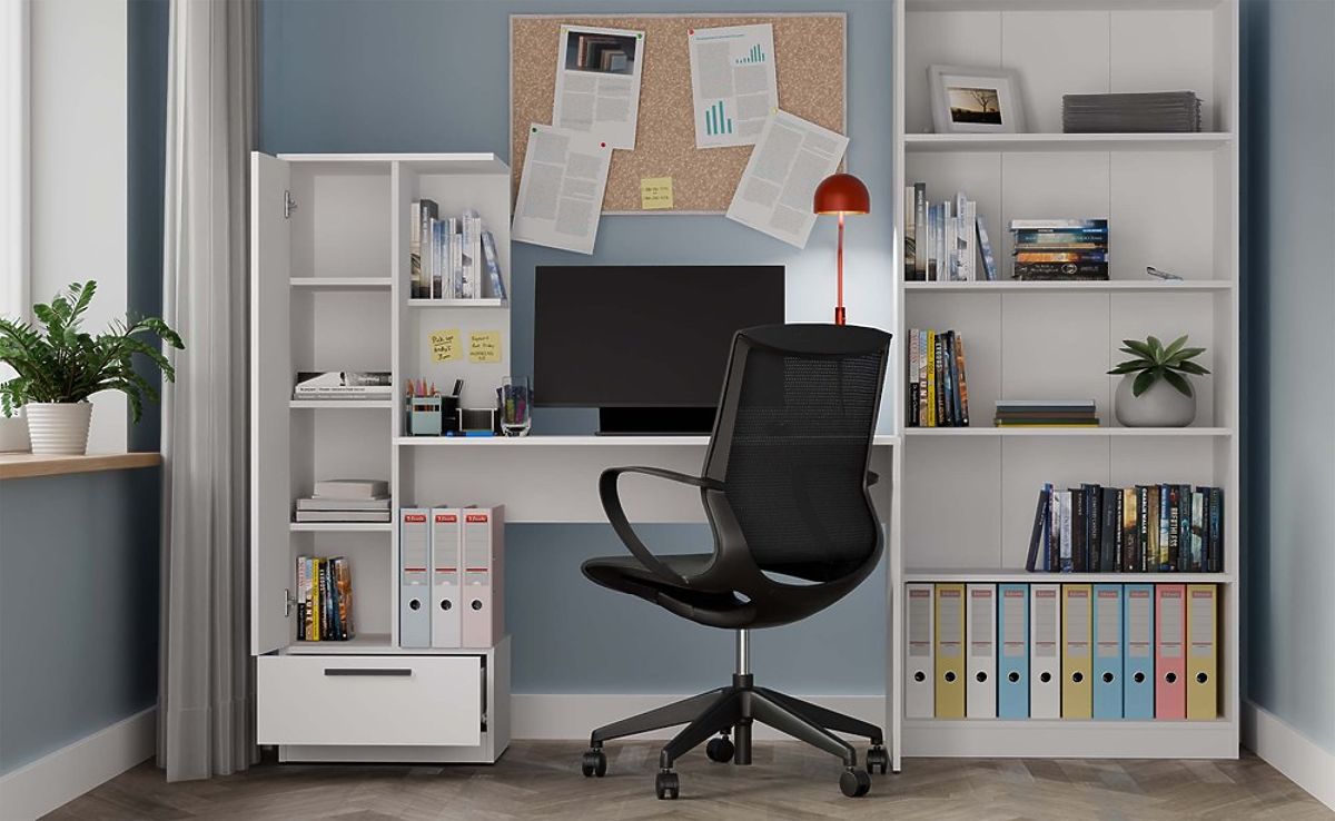 Ensemble Bureau + Étagère COSMO BLANC