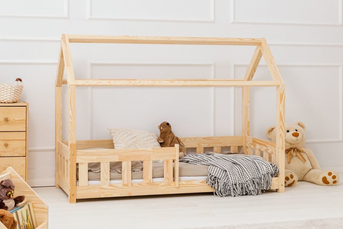 Lit Enfant Maison avec Cheminée Barrière de Sécurité Sommiers en Pin Lit  Maison pour Enfants, 90 x 200 cm sans Matelas