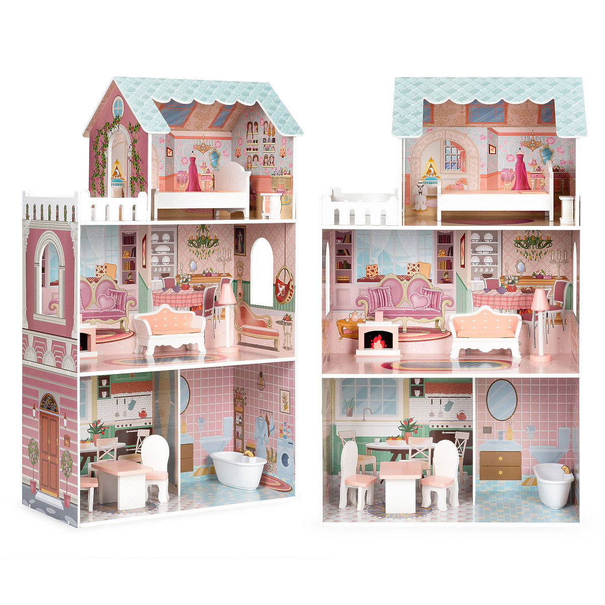 HOMCOM Maison de Poupée en Bois Jeu d'Imitation Multi