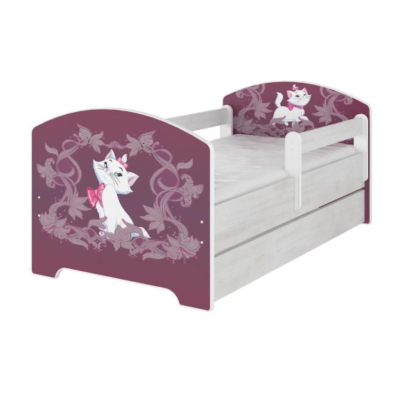 Lit enfant avec barrière - Chaton Marie - décor pin norvégien