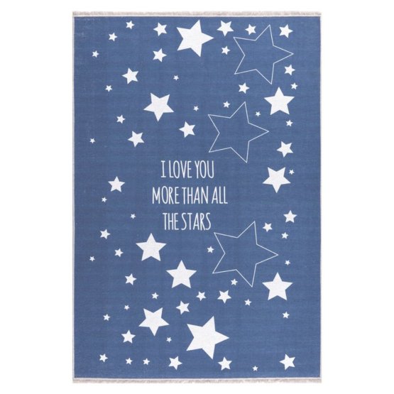 Pour enfants tapis LOVE YOU STARS bleu foncé - blanc