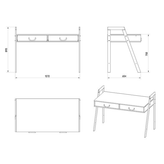 Lit bébé et bureau 2 en 1 CONE 120x60 - SCANDI