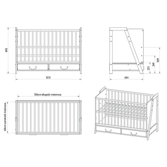 Lit bébé et bureau 2 en 1 CONE 120x60 - SCANDI