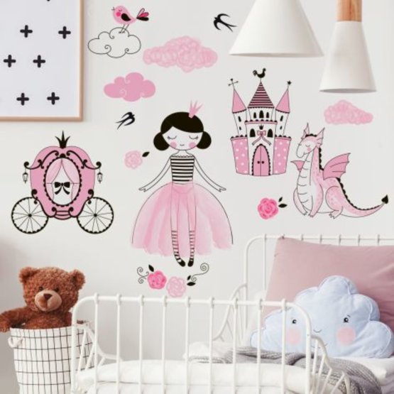 Sticker Sticker mural - Princesse et dragon