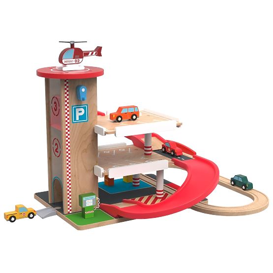 2Kids Toys Garage en bois avec circuit de train
