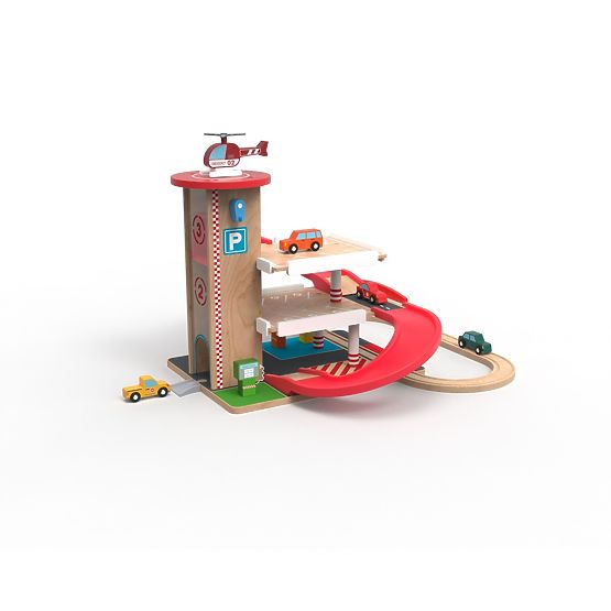 2Kids Toys Garage en bois avec circuit de train