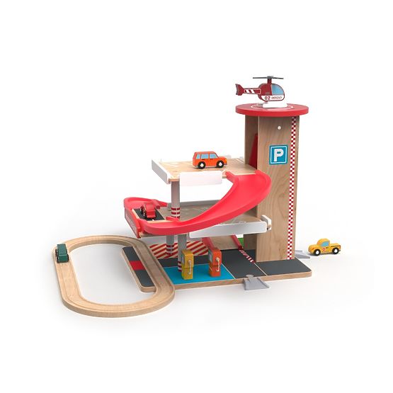 2Kids Toys Garage en bois avec circuit de train
