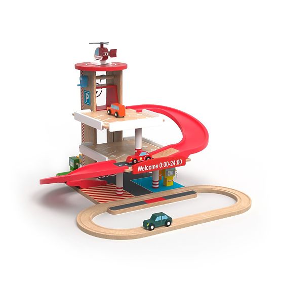 2Kids Toys Garage en bois avec circuit de train