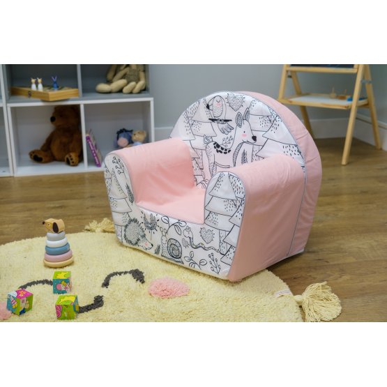 Chaise enfant Animaux de la forêt - rose-noir-blanc