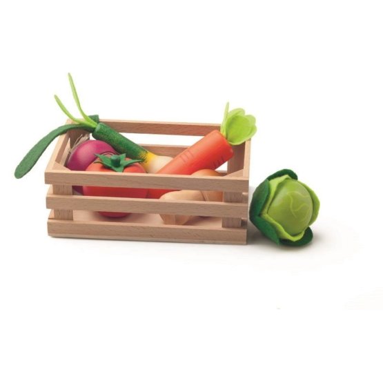 Légumes en bois dans une caisse