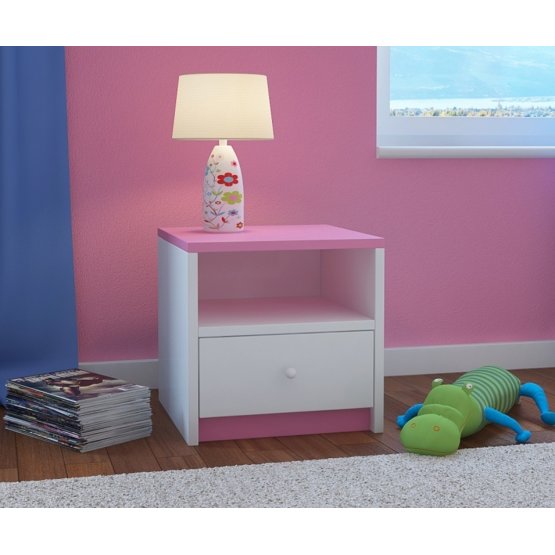 Table de chevet Ourbaby pour enfants - rose et blanc