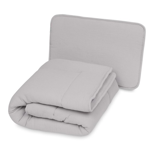 Couverture et oreiller en mousseline avec garnissage 100x135 + 40x60 - gris clair