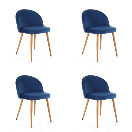 4 x Chaise tapissée en velours SJ.075 Bleu marine