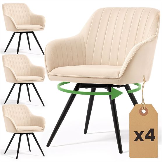 4x Chaise pivotante en velours avec surpiqûres Beige TURNO Pieds noirs