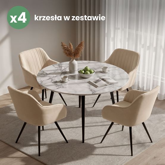 4x Chaise pivotante en velours avec surpiqûres Beige TURNO Pieds noirs