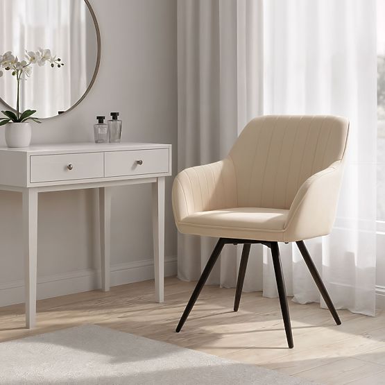 4x Chaise pivotante en velours avec surpiqûres Beige TURNO Pieds noirs