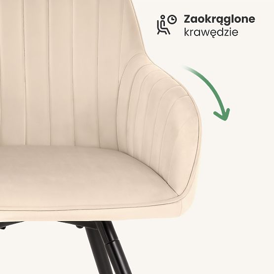 4x Chaise pivotante en velours avec surpiqûres Beige TURNO Pieds noirs