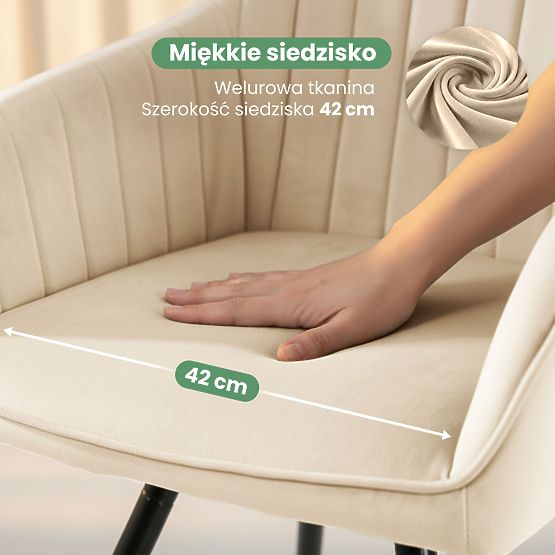 4x Chaise pivotante en velours avec surpiqûres Beige TURNO Pieds noirs