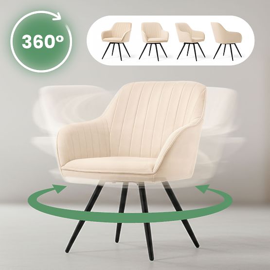 4x Chaise pivotante en velours avec surpiqûres Beige TURNO Pieds noirs