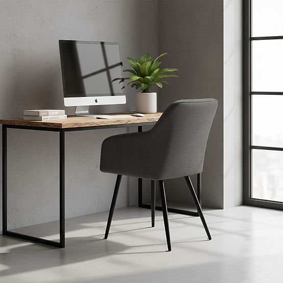 4x Chaise rembourrée avec coutures carrées Graphite Foncé LUXANO Pieds noirs tissu Lumos