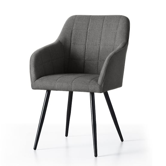 4x Chaise rembourrée avec coutures carrées Graphite Foncé LUXANO Pieds noirs tissu Lumos