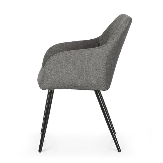 4x Chaise rembourrée avec coutures carrées Graphite Foncé LUXANO Pieds noirs tissu Lumos