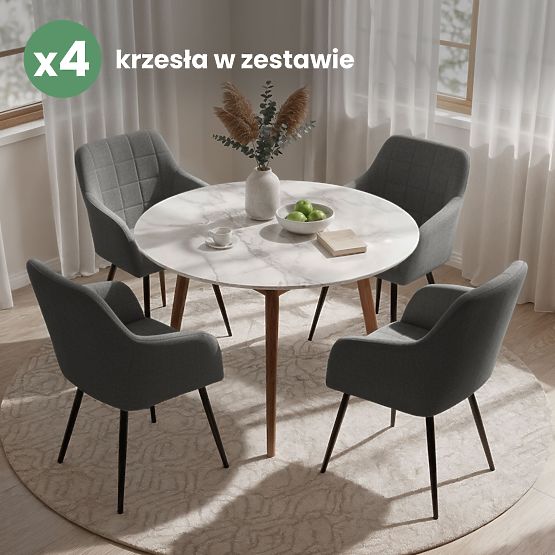 4x Chaise rembourrée avec coutures carrées Graphite Foncé LUXANO Pieds noirs tissu Lumos