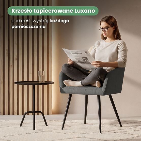 4x Chaise rembourrée avec coutures carrées Graphite Foncé LUXANO Pieds noirs tissu Lumos