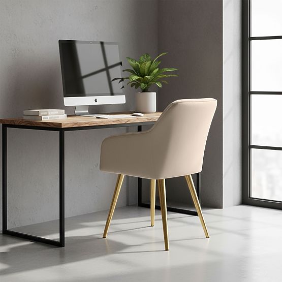 4x Chaise rembourrée avec surpiqûres carrées Beige LUXANO Pieds dorés