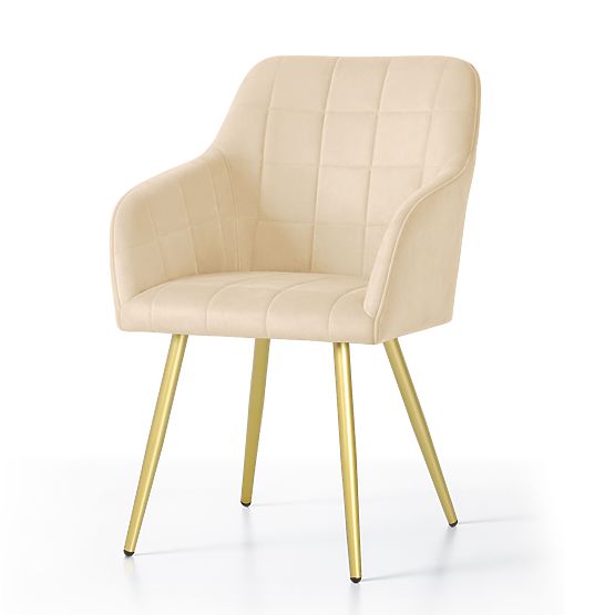4x Chaise rembourrée avec surpiqûres carrées Beige LUXANO Pieds dorés