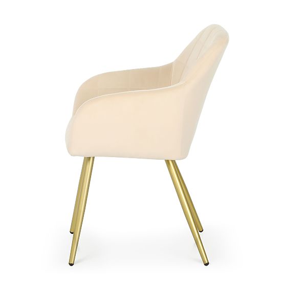4x Chaise rembourrée avec surpiqûres carrées Beige LUXANO Pieds dorés