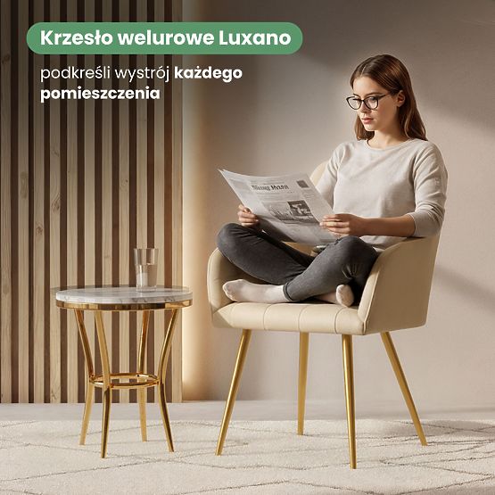 4x Chaise rembourrée avec surpiqûres carrées Beige LUXANO Pieds dorés