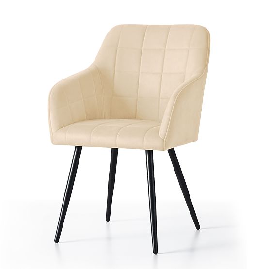 4x Chaise rembourrée avec surpiqûres carrées Beige LUXANO Pieds noirs