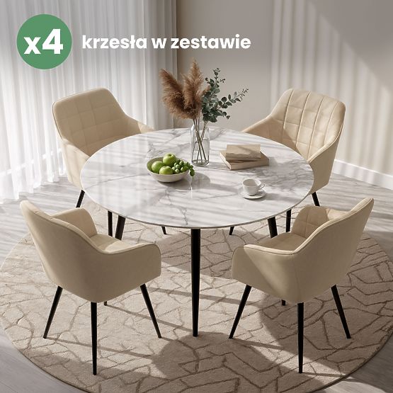 4x Chaise rembourrée avec surpiqûres carrées Beige LUXANO Pieds noirs