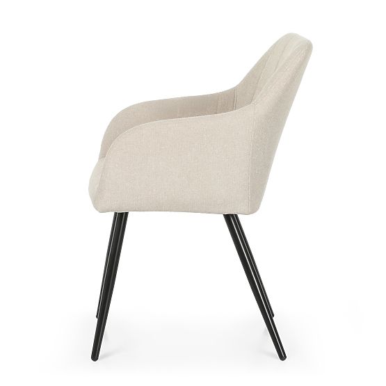 4x Chaise rembourrée avec surpiqûres carrées Beige LUXANO Pieds noirs tissu Lumos