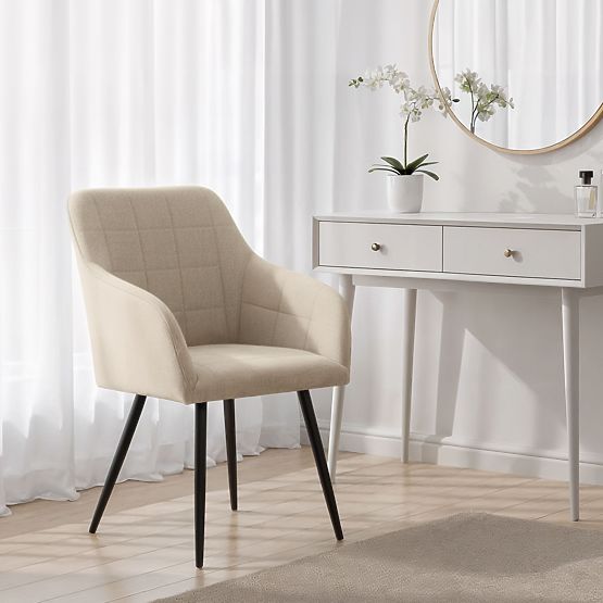 4x Chaise rembourrée avec surpiqûres carrées Beige LUXANO Pieds noirs tissu Lumos