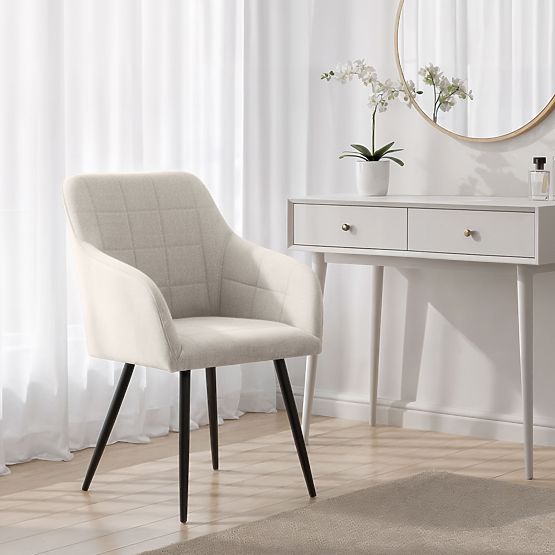 4x Chaise rembourrée avec surpiqûres carrées Crème LUXANO Pieds noirs tissu Lumos