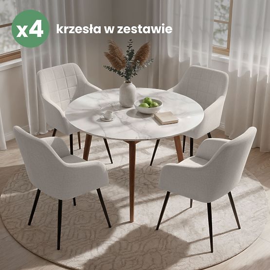 4x Chaise rembourrée avec surpiqûres carrées Crème LUXANO Pieds noirs tissu Lumos