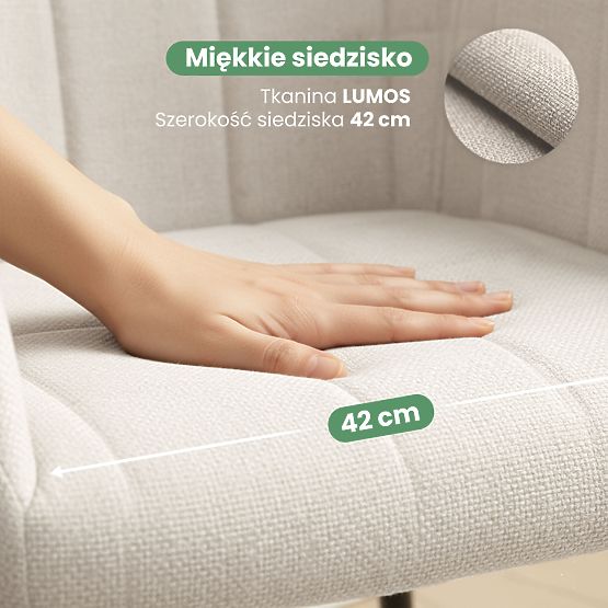 4x Chaise rembourrée avec surpiqûres carrées Crème LUXANO Pieds noirs tissu Lumos