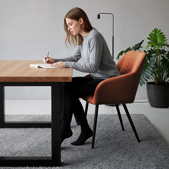 4x Chaise rembourrée avec surpiqûres carrées Cuivre LUXANO Pieds noirs