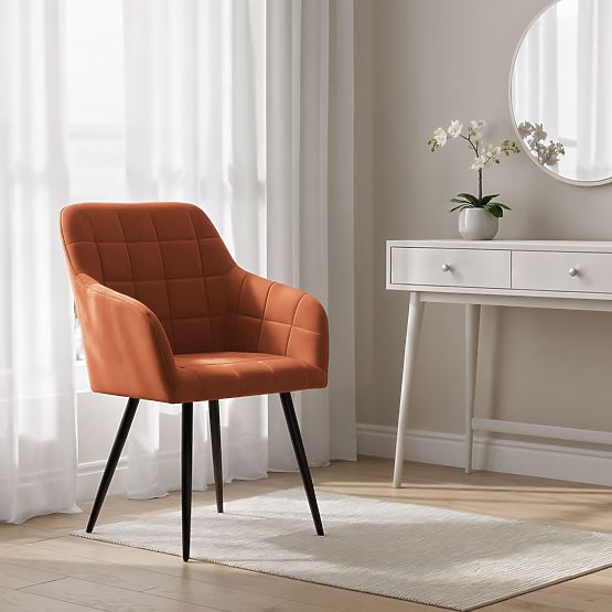 4x Chaise rembourrée avec surpiqûres carrées Cuivre LUXANO Pieds noirs