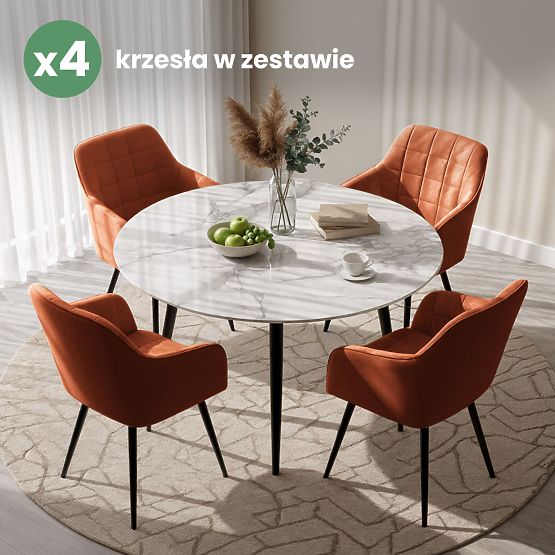 4x Chaise rembourrée avec surpiqûres carrées Cuivre LUXANO Pieds noirs