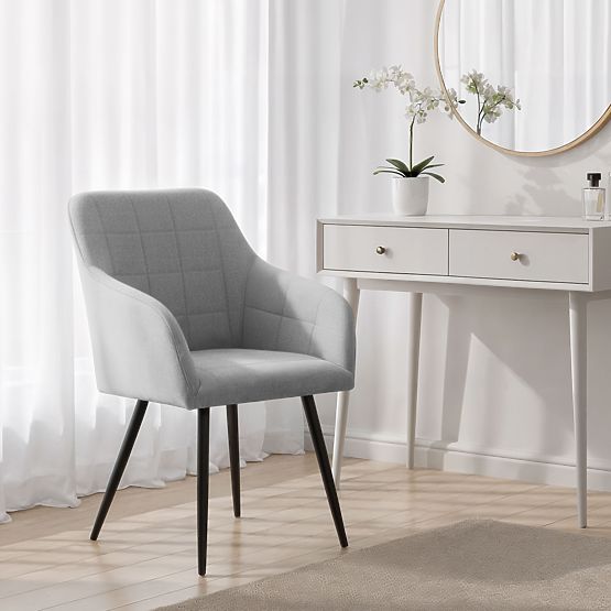 4x Chaise rembourrée avec surpiqûres carrées Gris Clair LUXANO Pieds noirs tissu Lumos