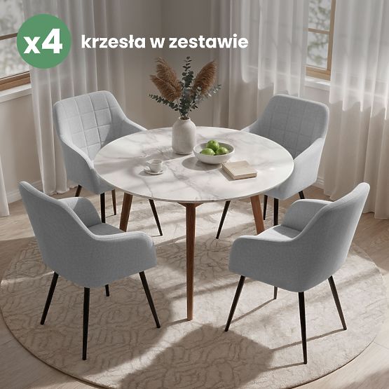 4x Chaise rembourrée avec surpiqûres carrées Gris Clair LUXANO Pieds noirs tissu Lumos