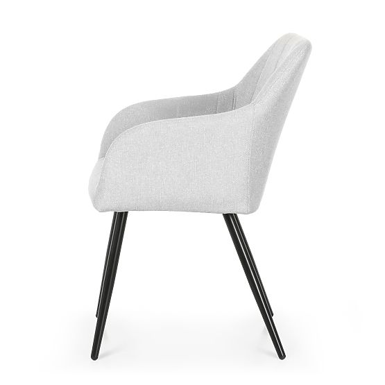 4x Chaise rembourrée avec surpiqûres carrées Gris Clair LUXANO Pieds noirs tissu Lumos