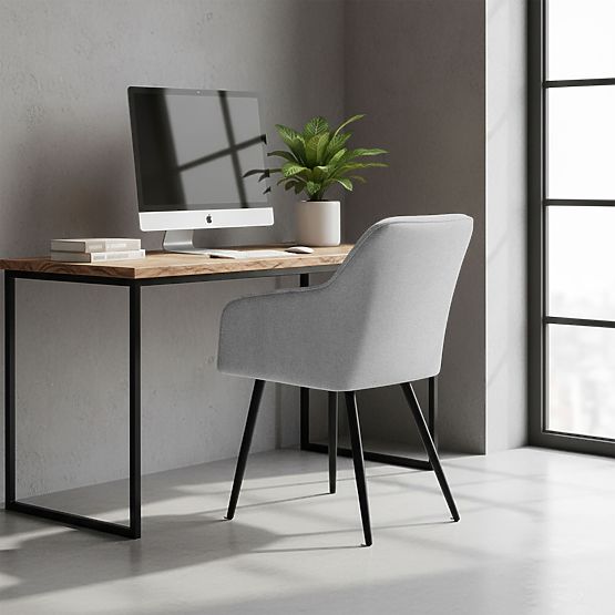 4x Chaise rembourrée avec surpiqûres carrées Gris Clair LUXANO Pieds noirs tissu Lumos