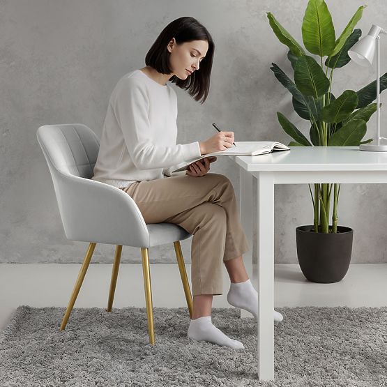 4x Chaise rembourrée avec surpiqûres carrées Grise LUXANO Pieds dorés