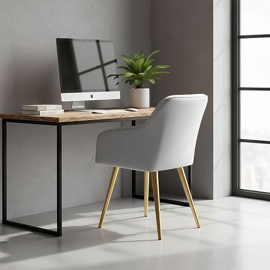 4x Chaise rembourrée avec surpiqûres carrées Grise LUXANO Pieds dorés